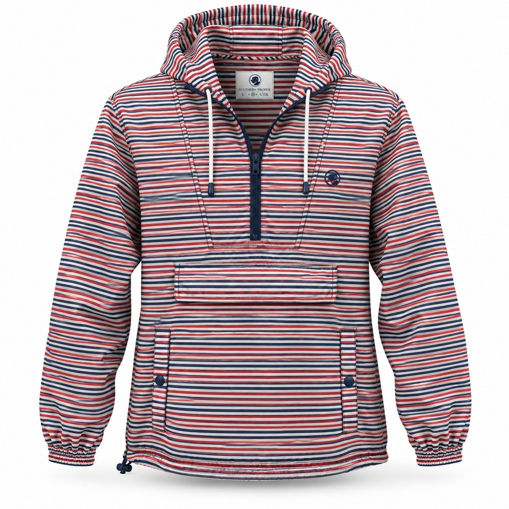 Southern Proper Anorak Windbreaker Striped Red White Blue Mens Medium Preppy
